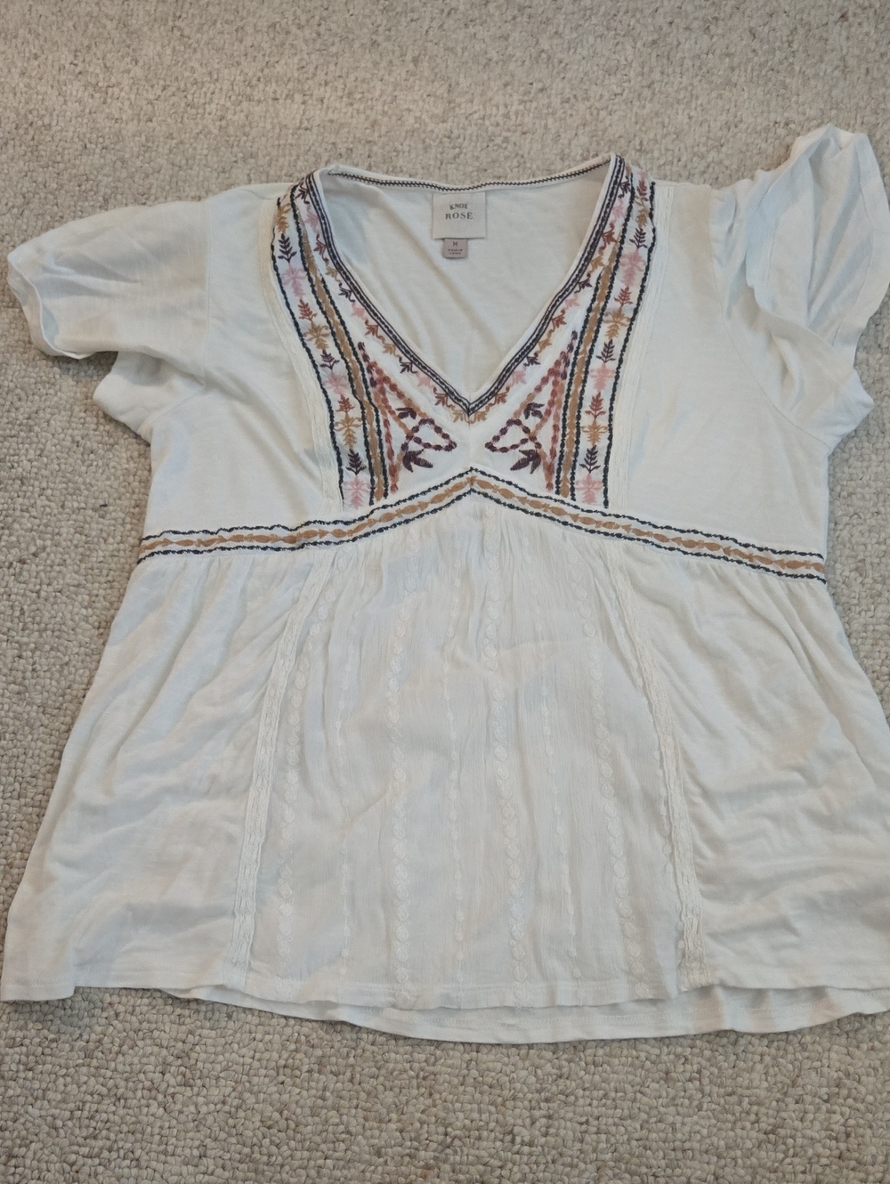 Knox Rose White V-Neck Tunic with Multicolor Embroidery